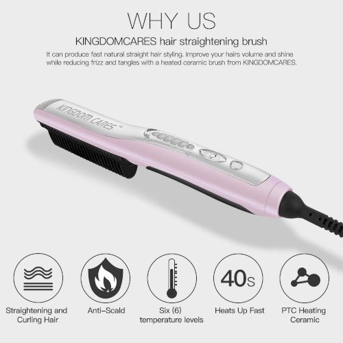 Hair Straightening Brush Anti Scald Hair Straightener Comb Pink KC288C