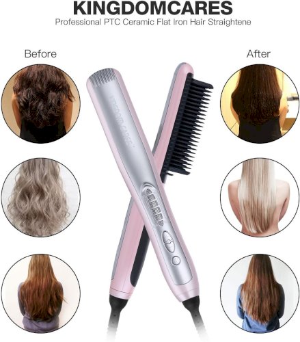 Hair Straightening Brush Anti Scald Hair Straightener Comb Pink KC288C